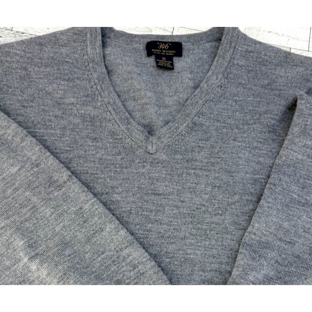 346 Brooks Brothers Men's Merino Wool V-Neck Pullover Sweater Gray XL XLARGE